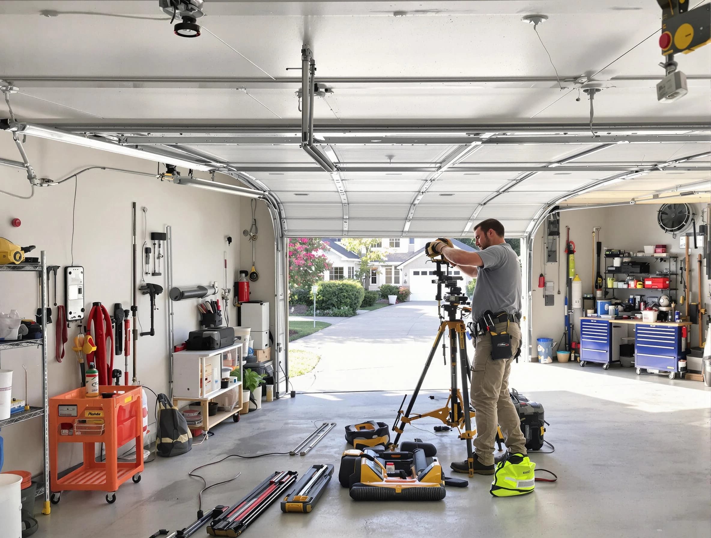 Union City Garage Door Repair specialist performing laser-guided track alignment in Union City